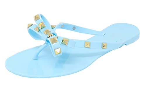 Image of TOP Moda Womens Studded Jelly Flip Flops Sandals with Bow