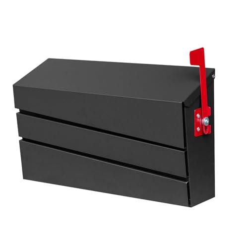 Wall-Mount Mailbox, Morden Mailbox for House, Rust Resistant Metal Post Box, Galvanized Steel Outside Mailboxes with Flag (No Keys Locking) Flag Black