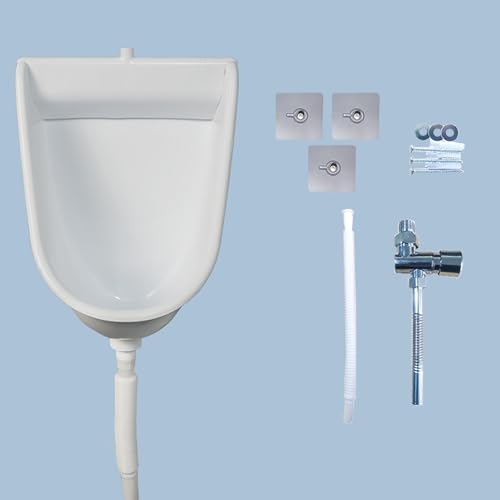 All-in-one Urinals for Men Spill Proof with Hose, White & Black Wall-Mounted Adult Men Urinal for Household/Stations/Basement, Temporary Replacement No-Drill(White)