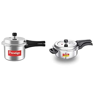 Prestige Popular Aluminium Pressure Cooker, 3 Litres, Silver + Prestige Svachh Deluxe Alpha 3.0 Litre Stainless Steel Pressure Cooker