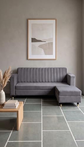 Image of RECTART Luxe 4 Seater L-Shape Sofa Set for Living Room | Sectional Sofa with Centre Table | Modern Wooden Home Furniture |