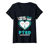 Mujer Camisa de concientización sobre el TEPT - Me Pongo Verde Azulado para mi papá Camiseta Cuello V