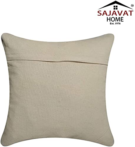 Image of SAJAVAT HOME CC78 Cotton Stripe Khadi Print Cushion Cover (Pack of 1) 18x18 INCHES /45x45 cm Blue & Off White (Black & Beige, Cotton)