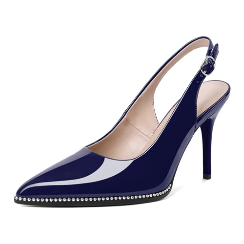 Image of SAMMITOP Women Slingback Heels Stilettos Closed Pointed Toe High Heel Silver Beaded Pumps Comfortable 3.5 Inch High Heels for Women Dressy Shoes