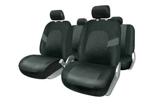 +PWR Car Parts Jeu Complet de Housses de siège universelles Milano Noir. Compatible avec Les airbags. Séparation arrière avec Fermeture à glissière....