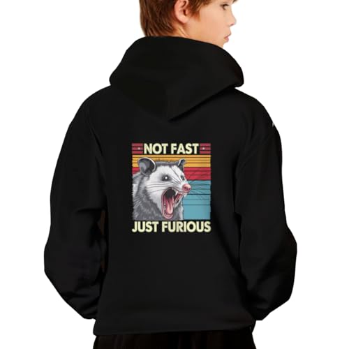 Not Fast Just Furious Funny Angry Opossum Hoodies for Teen Girls Boys Lightweight Kangaroo Pocket Sweatshirt2