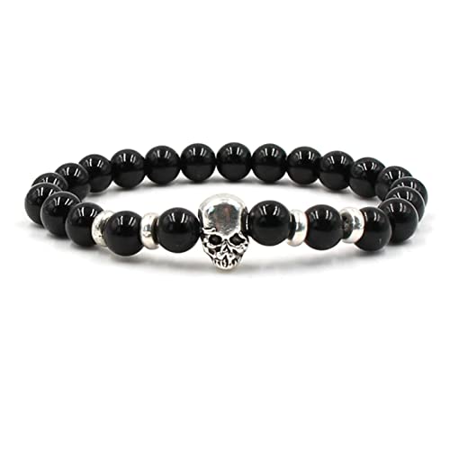 Bracelet de perles pour femme 19 cm avec crâne, le cadeau rock idéal