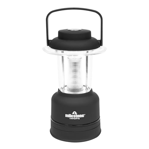 Milestone Camping 52560 Ultra Bright 12 LED Lantern/Built-in Compass/Dimmer Functionality/Sailing, Fishing Or Camping Lantern/Battery Operated / 20cm Tall
