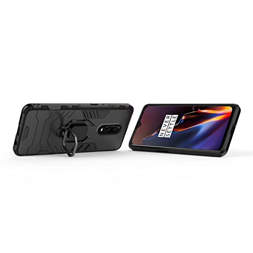 Image of Pikkme D5 Tough Armor Bumper Back Cover Case for Oneplus 7 |Ring Holder & Kickstand in-Built (Black)