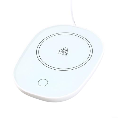TDCuizent Calentador de tazas USB con posavasos termostático de 55 °C y sensor de gravedad, placa eléctrica para café, té y bebidas calientes, vidrio templado automático (blanco)