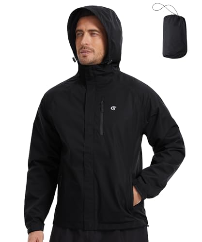 Huayuzh Regenjacke Herren Wasserdicht Atmungsaktiv Leichte Windbreaker Dünne Regenmantel Packbare Fahrrad Camping Wandern Schwarz S