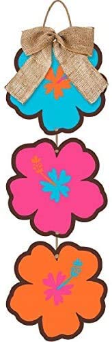 amscan Sun-Sational Summer Luau Party Hibiscus Blooms with Bow Hanging Sign Decoration,Board, 18" x 6"