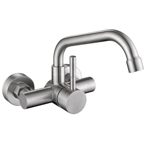 Tondiy Robinet de Cuisine Mural, Mitigeur Mural Rotatif à 360°, Distance des Trous d'eau Chaude et Froide 110mm, Mitigeur Cuisine Encastré en Acier Inoxydable 304,...