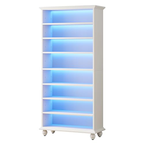 Tribesigns Shoe Storage Cabinet, LED Large Shoe Rack Organizer, Narrow Tall Shoes Cabinet for Entryway, 30 Pairs Heavy Duty Wooden Shoes Shelf Stand, 28" Wide, Solid Wood Legs for Closet (1, White)