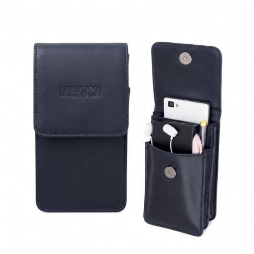 Image of MENSCH Genuine Leather Multifunctional Phone Mobile Pouch Waist Bag with Belt Loop for Accessories, Apple iPhones, Smartphones, Androids Upto 6.7 inch for Daily Use, Travelling for Men & Women (Blue)
