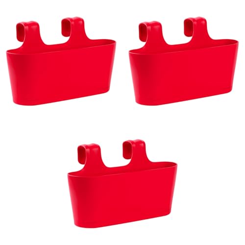 Gariella - 3 x Blumenkasten in Rot, Hängekasten, Geländer-Montage, Balkon, Außenbereich, 5,5 L, oval, Kunststoff, Übertopf, Pflanzkasten, Blumentopf zum Hängen, Wasserspeicher/Untersetzer