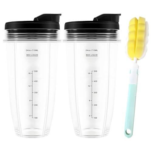DSYJ Blender Replacement Parts for Ninja, 24oz Ninja Blender Cups with To-Go Lids, Compatible with Nutri Ninja Auto iQ Blenders BL2012 BN801 BL480-30 BL640-30 BL642-30 NN100-30 BL450 BL456