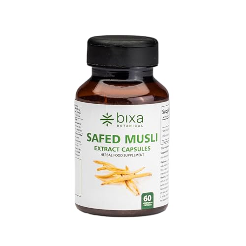 Image of bixa BOTANICAL Safed Musli Capsules for Men | Safed Musli Extract | Ayurvedic Natural Herbal Supplement | 100% Pure, Gluten Free, Non-GMO, Steam Sterilized | 140+ Years of Herbal Heritage,60 Count
