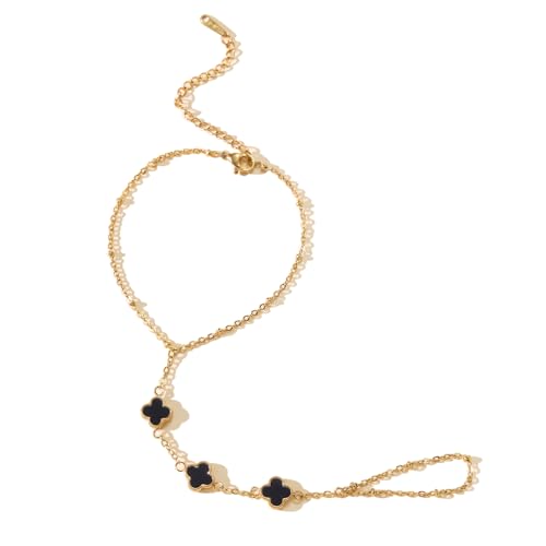 POWER WING Black Clover Hand Chain Bracelets for Women Van Cleef Style Finger Ring Bracelet Gold Link Finger Ring Jewelry Gifts