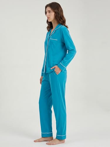 Image of Latuza Women's Petite Size Button Down Pajamas Set Long Sleeve