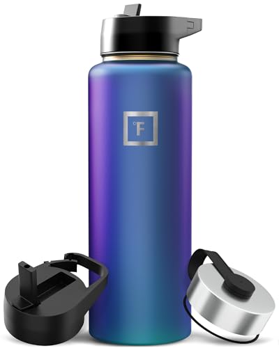 Image of IRON FLASK Camping & Hiking Hydration Flask with Straw, Wide Mouth Insulated Stainless Steel Sports Water Bottle - 40 oz Aurora