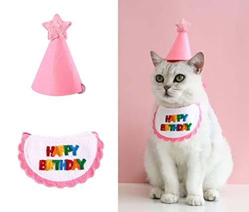 Haustier Katze Hund Happy Birthday Bandana Schals und Party Hut Mini Hund Katze Geburtstag Party Dekoration Haustier Geburtstag Outfit Haustier Kostüme Kopfbedeckung Zubehör Rosa B Cover