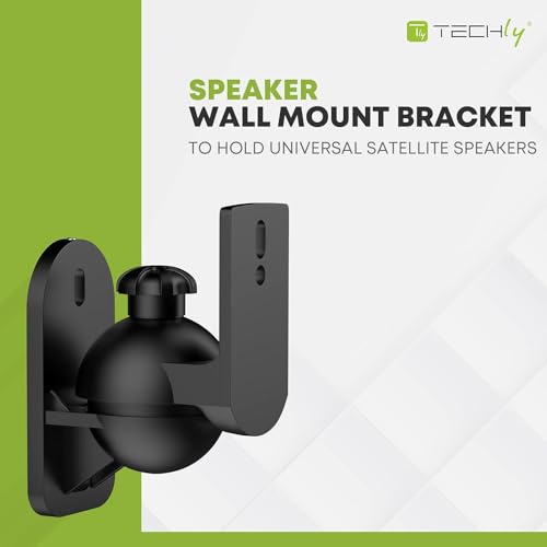 Techly Speaker Wall Mount Bracket Stand – 3.5 kg Capacity, 180° Swivel, Tilt & Orientation Adjustable, Cable Management System, Sleek Design & Easy Installation – Black - Pack of 4