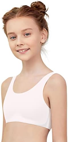 YACCA Girls Seamless Bra Ultra Comfort Soft,Thin AA Cup,Invisible Dig-Free Teen Bras,Girls Training Bra 8-10 10-12 12-14 14-16 16-18 Years Old White