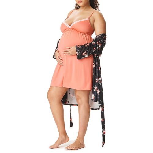 Image of Motherhood Maternity Womens Nursing Nightgown and Robe Set for Labor Delivery and Breastfeeding