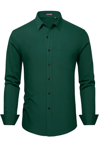 Image of HISDERN Mens Dress Shirts Long Sleeve Button Down Casual Shirts for Men Inner Contrast Formal Business Tuxedo Wedding Shirt