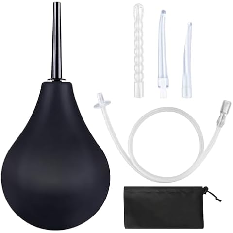 Enema Bulb Douche Enema Kit (4 Nozzles) for Men & Women with Black Storage Bag Cover