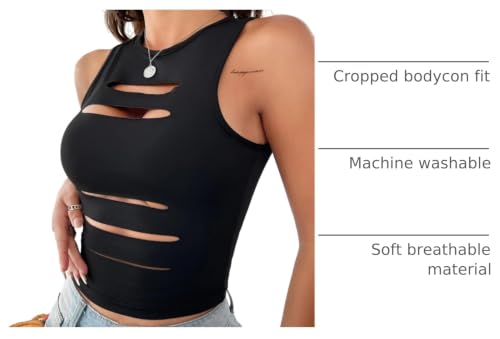 Image of LovelyWholesale Women Sexy Cut Out Crop Tank Tops Crew Neck Summer Sleeveless Top