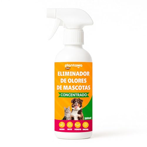 PLANTAWA Eliminador de Olores de Mascotas Concentrado 250ml | Limpiador enzimático para orina Perros y Gatos | Neutralizador de olores hogar, alfombras, sofás y Coche | Fórmula eficaz y Segura