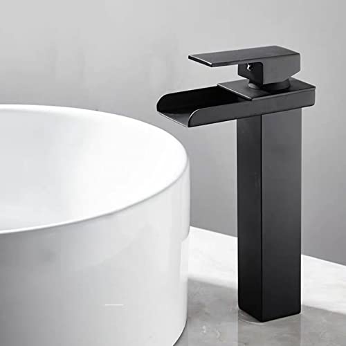 Robinet cascade salle de bain noir en acier inoxydable mitigeur haut évier