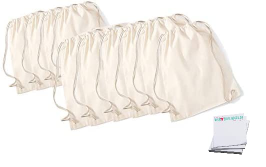 Web-Textilien24 Turnbeutel Baumwollrucksack Stoffbeutel inkl. Kordelzug Natur 36x46cm 10er Pack