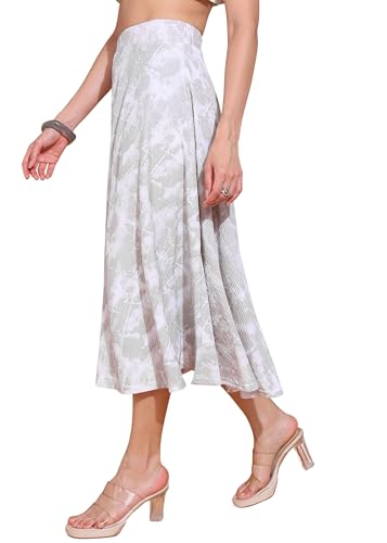 Image of FRAULEIN Women's Tie-Dye A-Line Self Design Printed Maxi /Midi Skirt | High Waist Flared | Soft Ribbed Texture | Casual Summer Knee Length Vacation Skirt