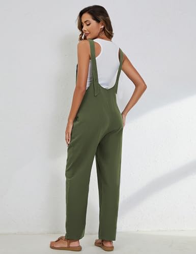 Image of Yeokou Womens Overalls Linen Cotton Jumpsuits Loose Casual Jumpers with Pockets