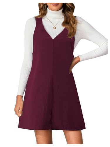 Image of Milumia Women V Neck Corduroy Overall Dress 2026 Spring Mini Pinafore Jumper Dress