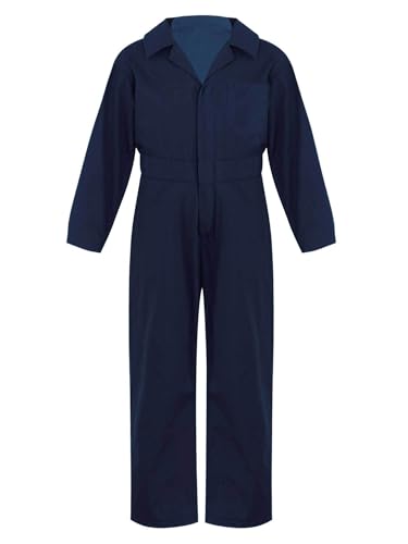 Yhong Kinder Einteiler Jumpsuit Arbeitsoverall dünne Ganzkörperanzug Arbeitshose Lang Stretch Langarmbody Hosenanzug Handwerker Maleranzug Uniform Dunkelblau 122-128
