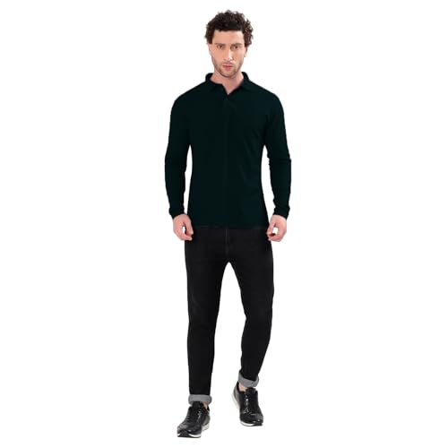 Image of Men's Full Sleeve Collared Soild Color Casual Regular Fit T-Shirt