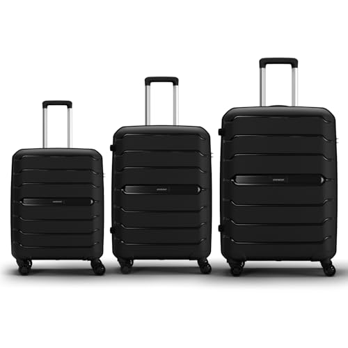 Aristocrat Liberty Set of 3 (Cabin+Medium+Large) Trolley Bag, 58+68+78Cm | Combination Lock | 8 Wheels | 3 Years International Warranty | Jet Black
