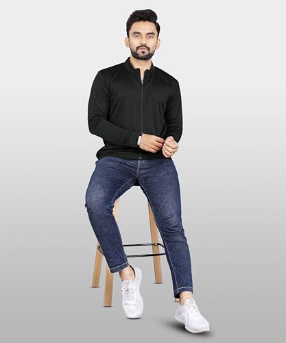 Image of FIBREZA Men Solid Polyester Sports Jacket Long Sleeves Full Zip with Pocket Gym, Running & Travel Upper Wear