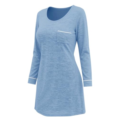 Womens Winter Nightgowns Casual Long Sleeve Sleep Dress with Pockets - image 5