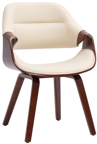 CLP Chaise de Salle a Manger rembourree avec accoudoirs Maira, Style Noyer, Chaise Ergonomique, Jusqu a 150 kg, Couleur:Noyer/crème, Matériel:Similicuir