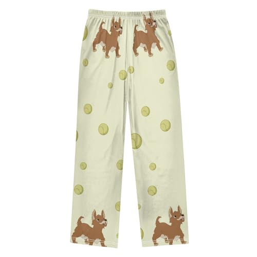 Dog Tennis Ball Boys Pants Boys Athletic Pants Long Pant for Boywith Pockets Wide-Leg Size 6-14Y2
