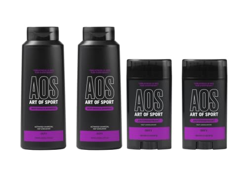 Art of Sport Men’s 2-in-1 Body Wash and Shampoo with Charcoal Activated + Antiperspirant & Deodorant, Sandalwood- Defy