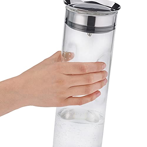 WMF Motion Water Carafe 1.25 Litres Height 29 cm Glass Carafe Closeup Silicone Lid Lock Handle Dishwasher Safe, Silver, 9.8 cm