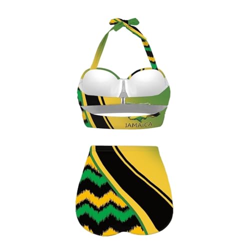 Two Pieces Women Swimsuit High Waist Bikini Set Halter Top Ruffle Tummy Control Bathing Suit Vintage Swimsuit3