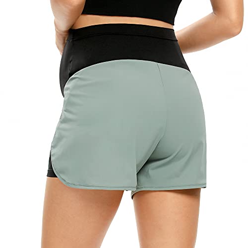 Amposh Women's Maternity Quick-Dry Workout Shorts Athletic Running Yoga Shorts With Pocket(Grey Sage, Xl) #TOP5