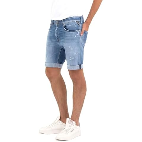 Replay Men's Stretch Bermuda Shorts, Medium Blue Cover